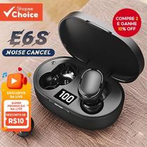 E6S Cor Preta Fones De Ouvido Sem Fio TWS Bluetooth Com Microfone Estéreo Som Cancelamento Ruído LED E6S Cor Preta Fones De Ouvido Sem Fio TWS Bluetooth Com Microfone Estéreo Som Cancelamento Ruído LED