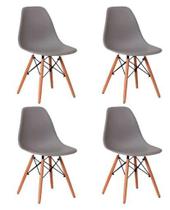 Eames Cinza com Pés de Madeira Kit 4 Cadeiras Decorativas Eiffel Charles