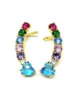 Ear Cuff Dourado Coração Azul com Pedras Multicolor Ear Cuff Dourado Coração Azul com Pedras Multicolor