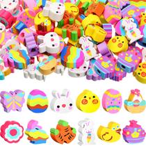 Easter Erasers, pacote com 72, 12 estilos, chapéus de lápis Bunny Egg para crianças