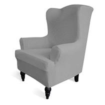 Easy-Going Stretch Wingback Chair Sofá Slipcover 1-Piece Sofá Cover Móveis Protetor Sofá macio com elástica fundo Spandex Jacquard Tecido Pequenos cheques (Cadeira de asa, cinza claro)