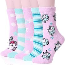 EBMORE Medias Peludas de Unicornio para Mujer, 5 Pares, Cálidas y Cómodas