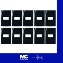 Ebony Placa Alto Brilho 2 x 4 - 1 Posto Horizontal Sleek Margirius Kit Com10