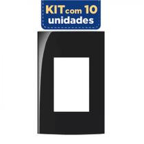 Ebony Placa Alto Brilho 2 x 4 - 3 Posto Horizontal Sleek Margirius Kit Com 10