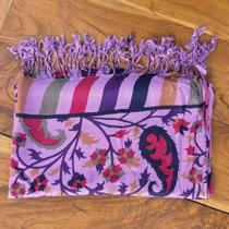 Echarpe Floral 100% Viscose Lilás 70Cmx180Cm