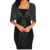 Echarpe Lenço Xale Brilhante Estampado Festas Preto