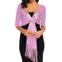 Echarpe Lenço Xale Brilhante Estampado Festas Rosa