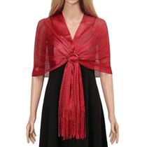 Echarpe Lenço Xale Brilhante Estampado Festas Vermelho -