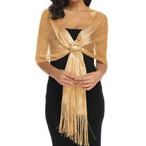Echarpe Lenço Xale Indiano Brilhante Estampado Dourado -