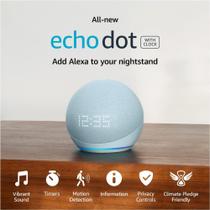 Echo Dot (4ª geração): Smart Speaker com Relógio e Alexa Música, e Casa - Cor Cloud Blue