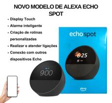 Echo Spot 2024 com Assistente Virtual Alexa: Despertador Inteligente Preto