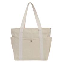 Eco-Bag de Algodão Cru Leve com Vários Bolsos Bolsa Sacola Versátil Estudante Trabalho e Passeios