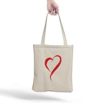 Ecobag Coração Desenho Bolsa de Praia Feminina Grande Tecido Costura de Algodão Cru Ecológica 30x40