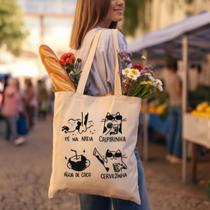 Ecobag Praia Verao 100% Algodao Urbana Casual Estampa Gato Confortavel Leve Dobravel Resistente Top