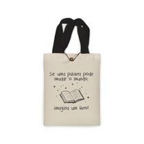 Ecobag presente pequena livro book algodão sustentável cru ou preta kindle capa presente natal dia dos professores