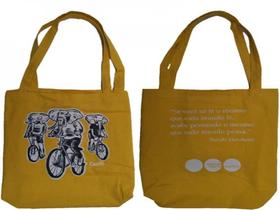Ecobag vinil - martins fontes - elefantes de bicicleta - amarela