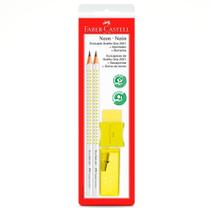 Ecolápis Grafite Grip Neon Amarelo + Apontador + Borracha - Faber-Castell