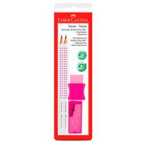 Ecolápis Grafite Grip Neon Rosa + Apontador + Borracha - Faber-Castell