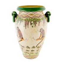 Ecos da Selva Exótica Vaso Cerâmico Chinês com Macacos e Vinhas