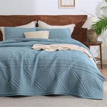 Edredão Bedsure Boho King Size azul empoeirado com 2 fronhas