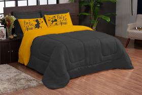 Edredom 05 peças casal queen eu te amo mini dupla face amarelo preto