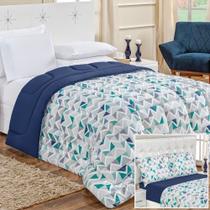 Edredom 2,40 x 2,20m + Jogo de Cama Malha Quality Queen 05 Peças 100% Algodão - Geométrico Azul Edredom 2,40 x 2,20m + Jogo de Cama Malha Quality Queen 05 Peças 100% Algodão - Geométrico Azul