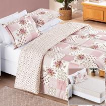 Edredom 2,40m x 2,20m + Jogo de Cama Casal Padrão Bouti 06 Peças 100% Poliéster - Rosa Matura