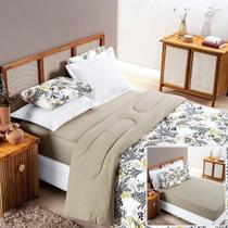 Edredom 2,60m X 2,40m + Jogo De Cama Malha Quality King 04 Peças 100% Algodão - Blossom