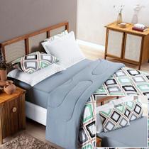 Edredom 2,60m x 2,40m + Jogo de Cama Malha Quality King 04 Peças 100% Algodão - Harmony