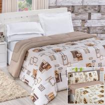 Edredom 2,60m x 2,40m + Jogo de Cama Malha Quality King 05 Peças 100% Algodão - Avelã