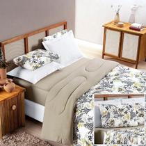 Edredom 2,60m X 2,40m + Jogo De Cama Malha Quality King 05 Peças 100% Algodão - Blossom