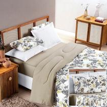 Edredom 2,60m x 2,40m + Jogo de Cama Malha Quality King 05 Peças 100% Algodão - Blossom