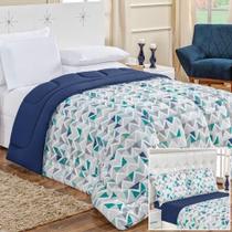 Edredom 2,60m X 2,40m + Jogo De Cama Malha Quality King 05 Peças 100% Algodão - Geométrico Azul Edredom 2,60m X 2,40m + Jogo De Cama Malha Quality King 05 Peças 100% Algodão - Geométrico Azul