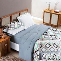 Edredom 2,60m x 2,40m + Jogo de Cama Malha Quality King 05 Peças 100% Algodão - Harmony