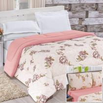 Edredom 2,60m x 2,40m + Jogo de Cama Malha Quality King 05 Peças 100% Algodão - Rosê