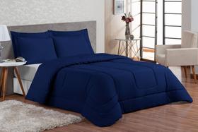 Edredom 3 Peças King Micro Percal 200 Fios Azul Marinho Edredom 3 Peças King Micro Percal 200 Fios Azul Marinho