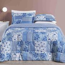 Edredom Ayla Casal King Tecido Dupla Face Microfibra 03 Peças - Azul Sereno