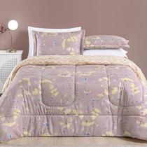 Edredom Ayla Casal Super King Tecido Dupla Face Microfibra 03 Peças - Lavanda Floral