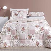 Edredom Ayla Casal Super King Tecido Dupla Face Microfibra 03 Peças - Rosa Floral Matura - 100% Poliéster