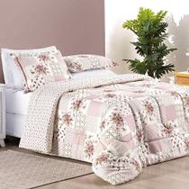 Edredom Ayla Casal Super King Tecido Dupla Face Microfibra 03 Peças - Rosa Floral Matura