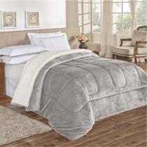 Edredom Bariloche Queen Dupla Face Sherpa Toque Lã Carneiro - Cinza - 100% Poliéster