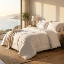 Edredom Cama Casal Queen Premium Toque Macio Reversível Microfibra 400 Fios Branco Cinza Edredom Cama Casal Queen Premium Toque Macio Reversível Microfibra 400 Fios Branco Cinza