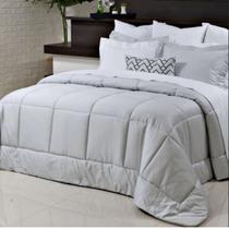 Edredom Cama Casal Queen Premium Toque Macio Reversível Microfibra 400 Fios Branco Cinza