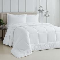Edredom Cama Casal Queen Tecido 400 Fios Percal Dupla Face Branco e Cinza Luxo Premium