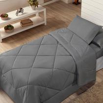 Edredom Cama Solteiro Dupla Face Macio Margarida Com Fronha 2 pçs - Cinza