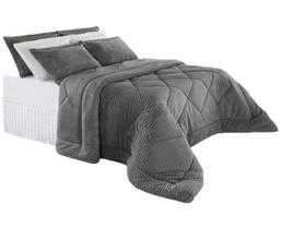 Edredom Casal BBC Textil Plush Dupla Face Cinza Escuro - 310