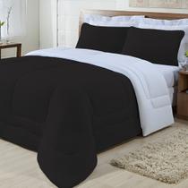 Edredom Casal Dupla Face Malha 100% Algodão 1 peça - Preto/Branco
