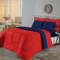 Edredom Casal Dupla Face Malha 100% Algodão 1 Peça - Vermelho-azul Marinho