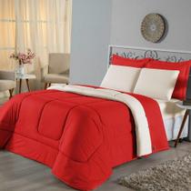 Edredom Casal Dupla Face Malha 100% Algodão 1 Peça - Vermelho-palha
