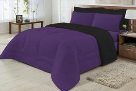 Edredom Casal Malha 100% Alg Antialérgico Preto/Roxo